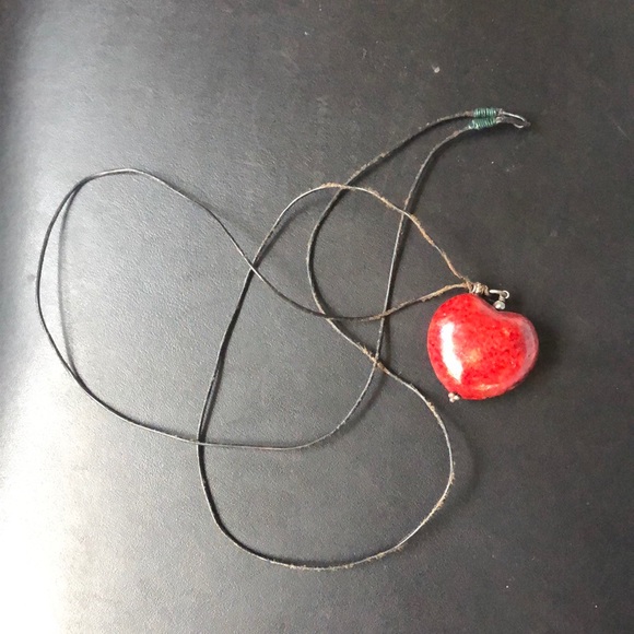 Red Coral Heart Leather Cord Necklace - Picture 2 of 2